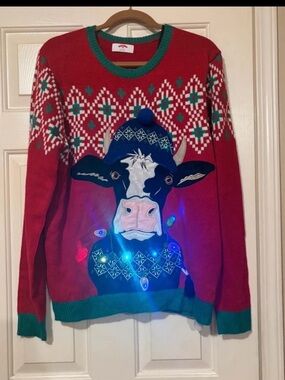 Light Up Cow Christmas Sweater